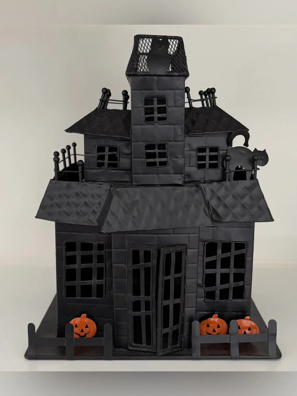 POTTERY BARN Haunted House Halloween Black Metal Tea light Candle Holder RETIRED
